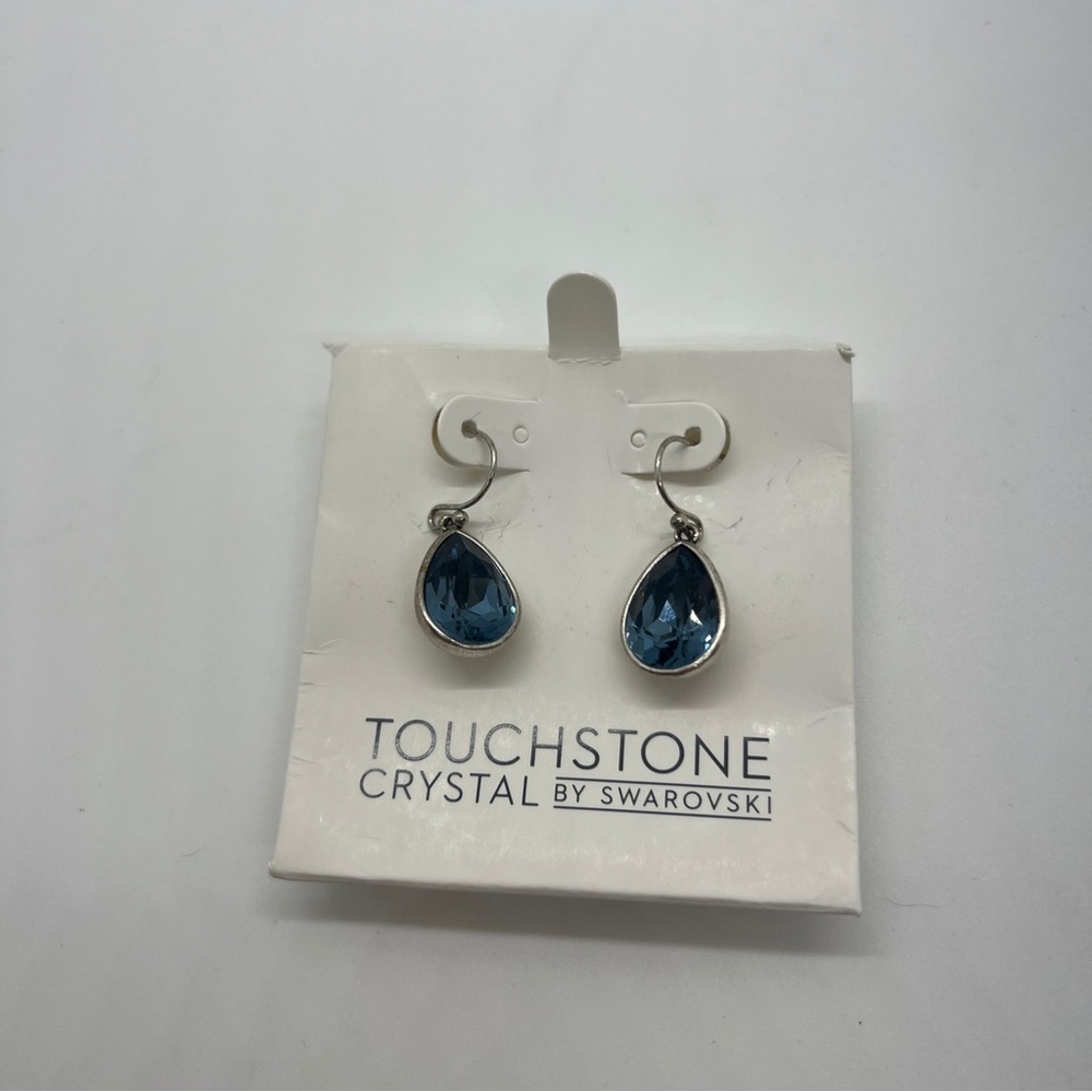 💎Touchstone Crystal By Swarovski Earrings Drop Blue Rhodium